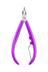 Stainless steel two-pronged dead skin scissor and cuticles pliers, beauty product isolated on white background