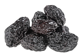 Smoked prunes isolated on a white background, close-up