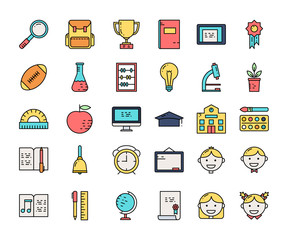 Education and learning color line icons set.