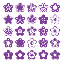 Set of floral symbols for design. Five petals. Vector illustration.