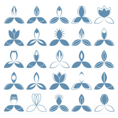 Set of floral symbols for design. Tulips and water lily. Vector illustration.