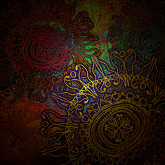 grainy, floral ornament on colored background