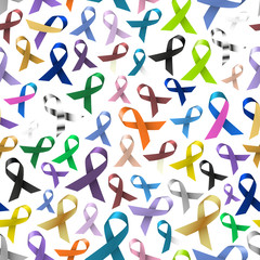 cancer awareness various color and shiny ribbons for help seamless pattern eps10 - 132397519