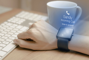 Incoming call icon with smartwatch