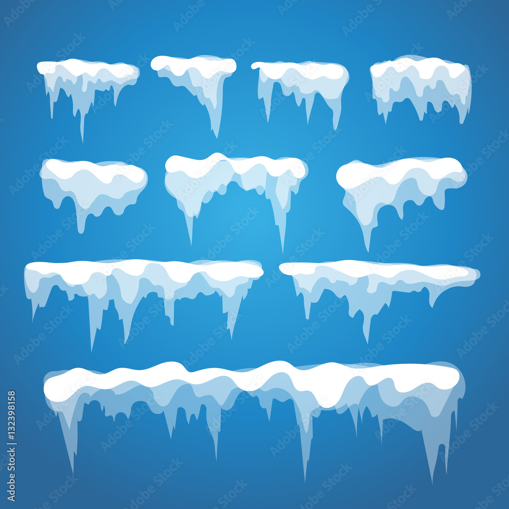 Poster vector icicle and snow elements on blue background. different sn