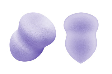 Two mauve cosmetic sponge pads for applying face make-up, isolated on white background, clipping path included