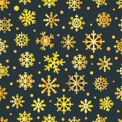 Different golden vector snowflakes seamless pattern. Vector ice