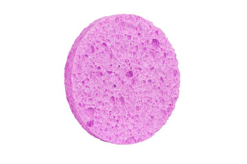 Obraz na płótnie Canvas Purple round cosmetic sponge pad for face makeup cleaning, isolated on white background, clipping path included