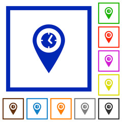Location arrival time flat framed icons