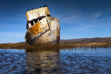 Old abandoned ship wreck in Inverness, CA. Close to Point Reyes.