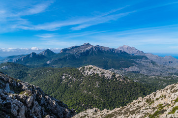 Fototapeta na wymiar Puig de Massanella and Major in Tramuntana mountains, Mallorca, Spain