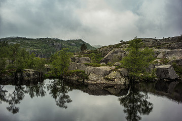 Fototapeta na wymiar trees reflection in watter, Norway