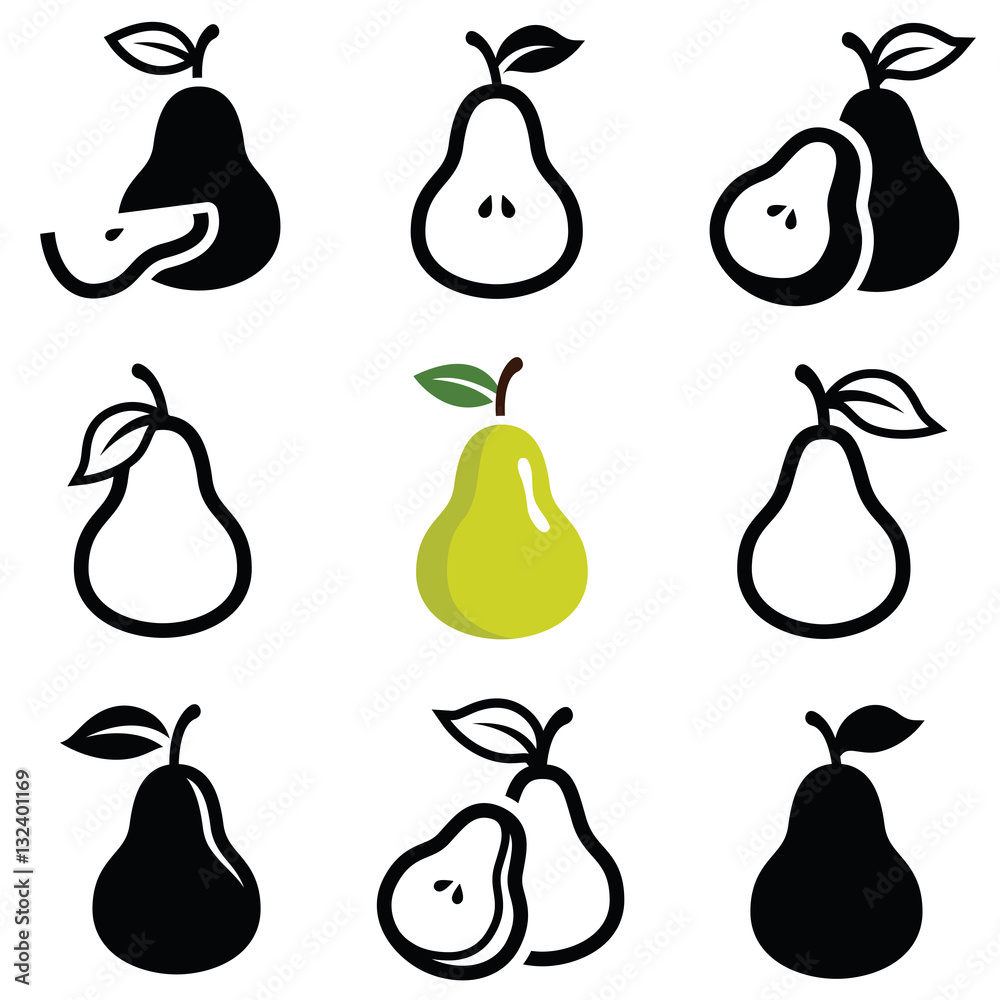 Wall mural Pear icon collection - vector outline and silhouette