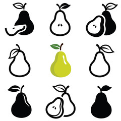 Pear icon collection - vector outline and silhouette - 132401169