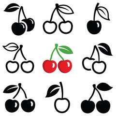Cherry icon collection - vector outline and silhouette - 132401172