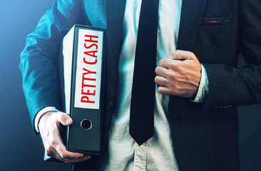 Tracking petty cash with businessman and ring binder