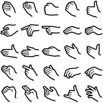 Hand icon collection - vector outline illustration 