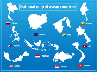 Vectors illustration of National map of asian countries