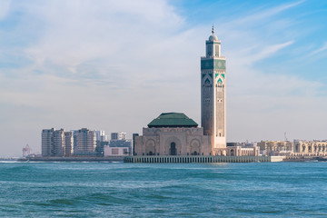 Naklejka premium The Hassan II Mosque in Casablanca is the largest mosque in Morocco 