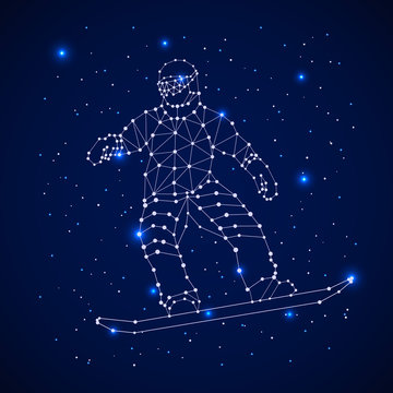Constellation - Snowboarder. Celestial map with the constellation in the form of Snowboarder. Astronomy space and stars illustration
