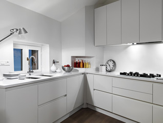 interior view of a white  modern kitchen