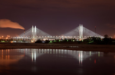 Fototapeta premium Cable stayed bridge at night.