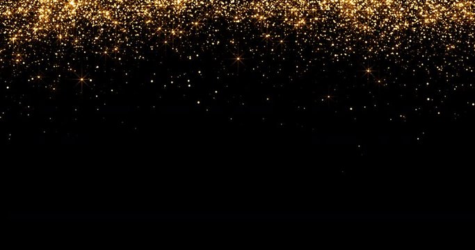 waterfalls of golden glitter sparkle bubbles particles stars on black background,happy new year holiday concept