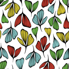 Seamless pattern with autumn leaves and petals.