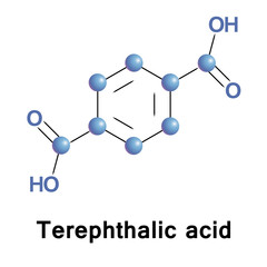 Terephthalic acid is the organic compound that used as a precursor to the polyester PET, used to make clothing and plastic bottles. Vector structure