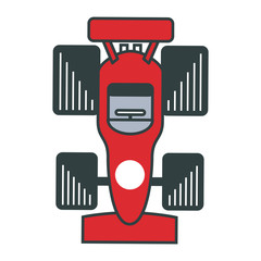 Close up of a red race car from the top isolated on a white background