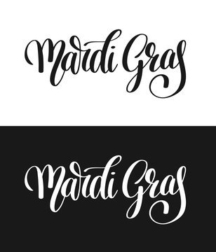 mardi gras black and white calligraphic lettering poster