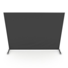 Obraz premium Billet press wall with black screen chroma key banner. Mobile trade show booth white and blank. 3d render isolated on white background. High Resolution Template for your design.