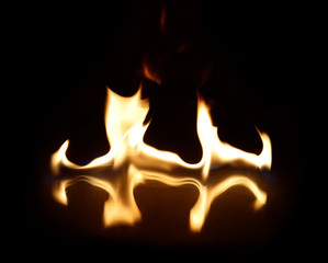 flames on a black background with mirror reflection