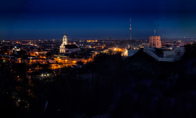 Panorama of the Vilnius Old Town at dawn time