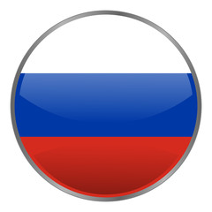 Round glossy isolated vector icon with national flag of Russian Federation on white background. Russia icon.