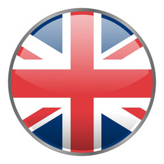 Round glossy vector icon with national flag of United Kindom on white background. Isolated Great Britain icon.