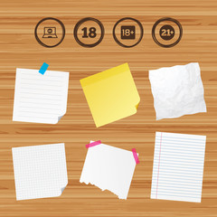 Adult content icons. Eighteen plus years sign.