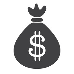 Money bag icon. Dollar USD currency symbol. Flat design style.