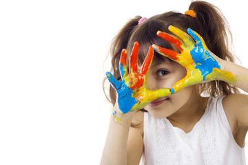 beautiful girl playing with colors