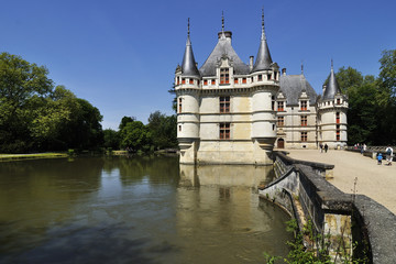 Fototapeta na wymiar The chateau de Azay-le-Rideau, FRANCE-JUNE 2013: This castle is located in the Loire Valley, was built from 1515 to 1527
