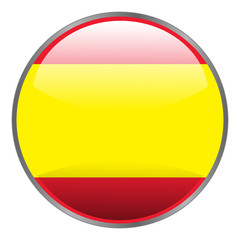 Round glossy isolated vector icon with national flag of Spain on white background.