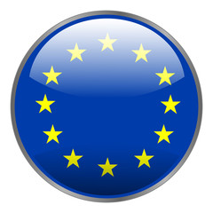 Round glossy isolated vector icon with national flag of Europe union on white background.