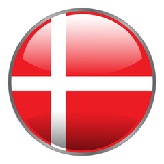 Obraz premium Round glossy isolated vector icon with national flag of Denmark on white background.