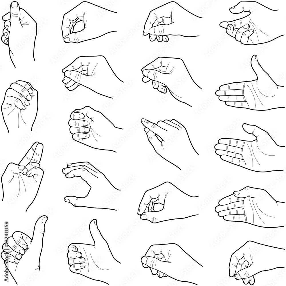 Wall mural Hand collection - vector line illustration