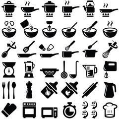 Gotowanie i kuchnia ikona kolekcja - sylwetka wektor - 132411138