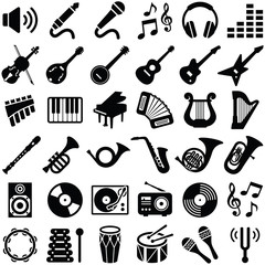 Music icon collection - vector silhouette illustration