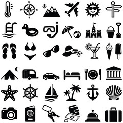 Travel and vacation icon collection - vector silhouette illustration