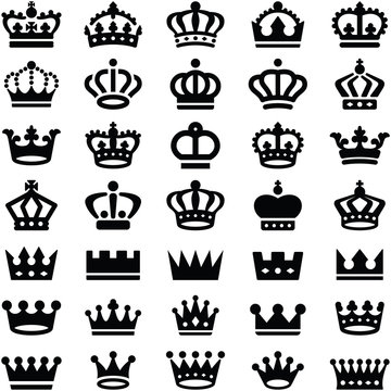 Crown icon collection - vector silhouette