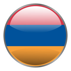 Round glossy isolated vector icon with national flag of Armenia on white background.