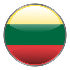 Round glossy isolated vector icon with national flag of Lithuania on white background.